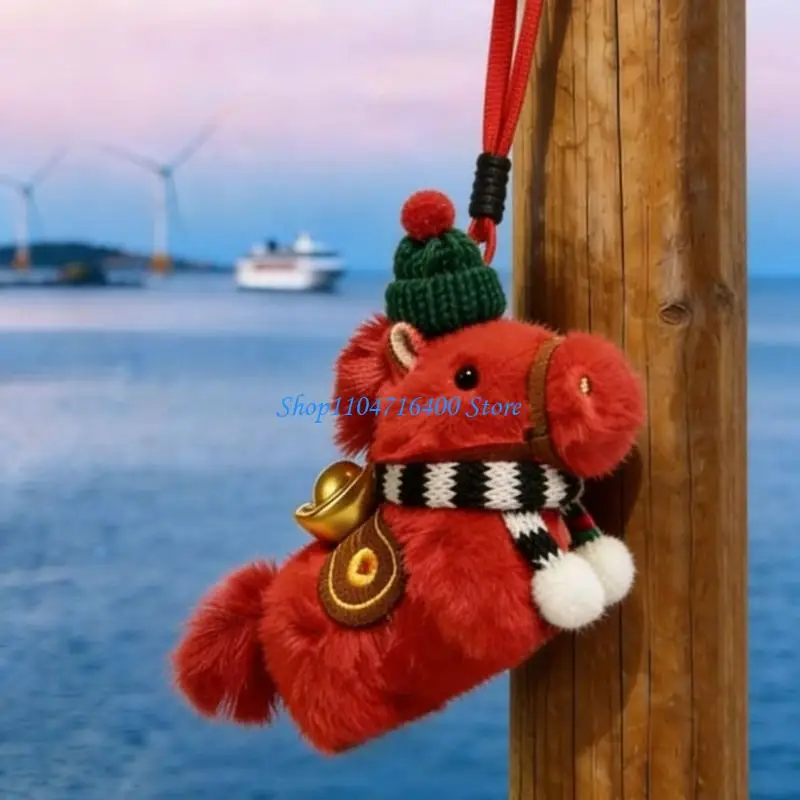 

y1gd Car Hanging Ornament Plush Horse Doll Keychain Pendant For 2026 Year Of Horse Bringing Good Fortunes Travel Decoration
