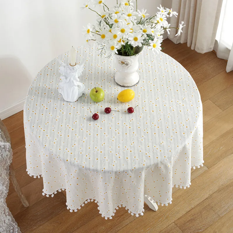 Table Protector Cover Transparent Cotton Tablecloth Round Tassel  Table Cover Kitchen Dinning Tabletop Decoration Jacquard Weave