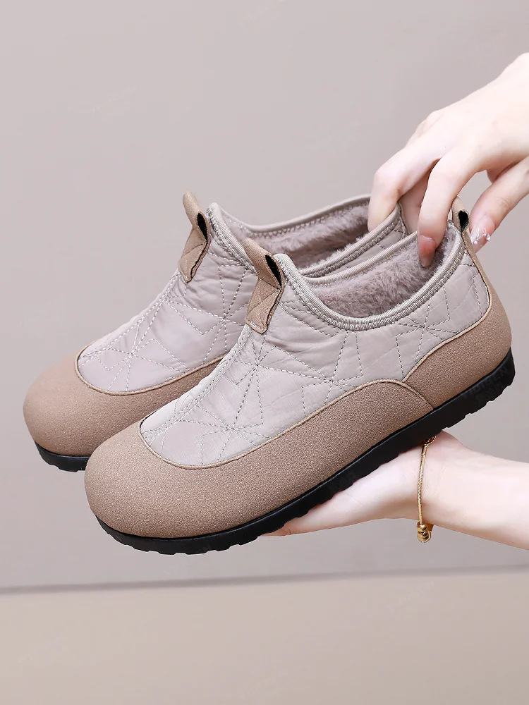 

Winter Thickened Fleece Lined Soft Bottom Slip on Snow Boots Warm Casual Short Tube for Middle Aged Women Daily Wear Drea...