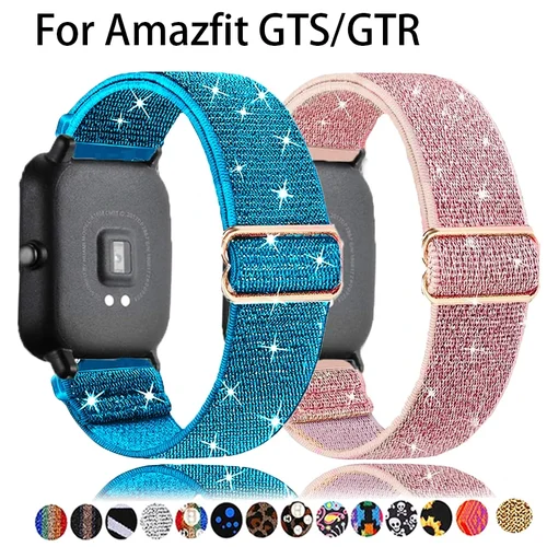 Imagen 2 del producto Correa de reloj de 20mm/22mm para Amazfit GTS-GTR-4-3-2-2e-mini-pro-stratos 3, pulsera de nailon elástico ajustable, banda Amazfit Bip 5 3 Pro