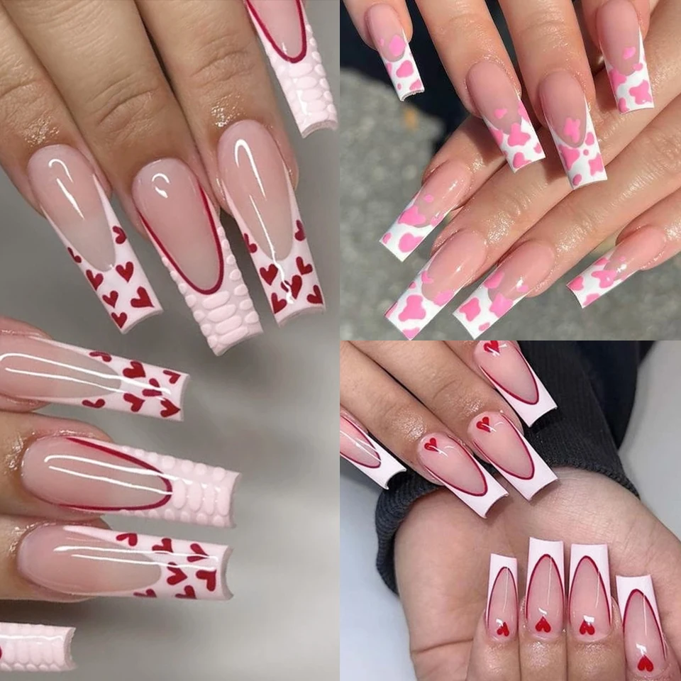 120 Piezas/Caja Uñas Postizas Mate Rosa Nude Francesas 12 Tallas Cuadradas Extra Largas Cobertura Completa Gel Suave para Extensión 2
