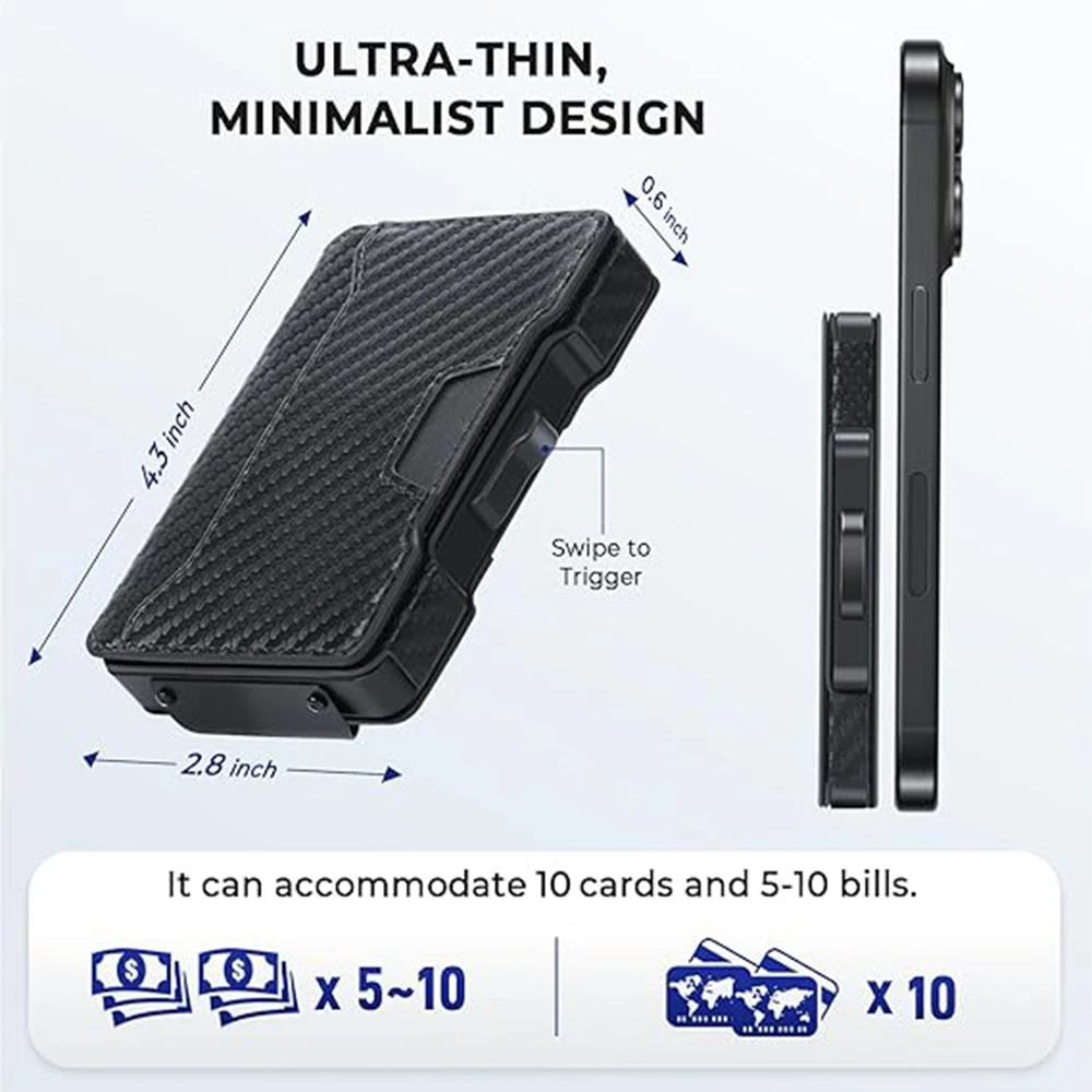 Wallet for Men, Pop Up RFID Blocking Aluminum Credit Card Holder | Holds 9-13 Cards, Built-in Money Clip & ID Window