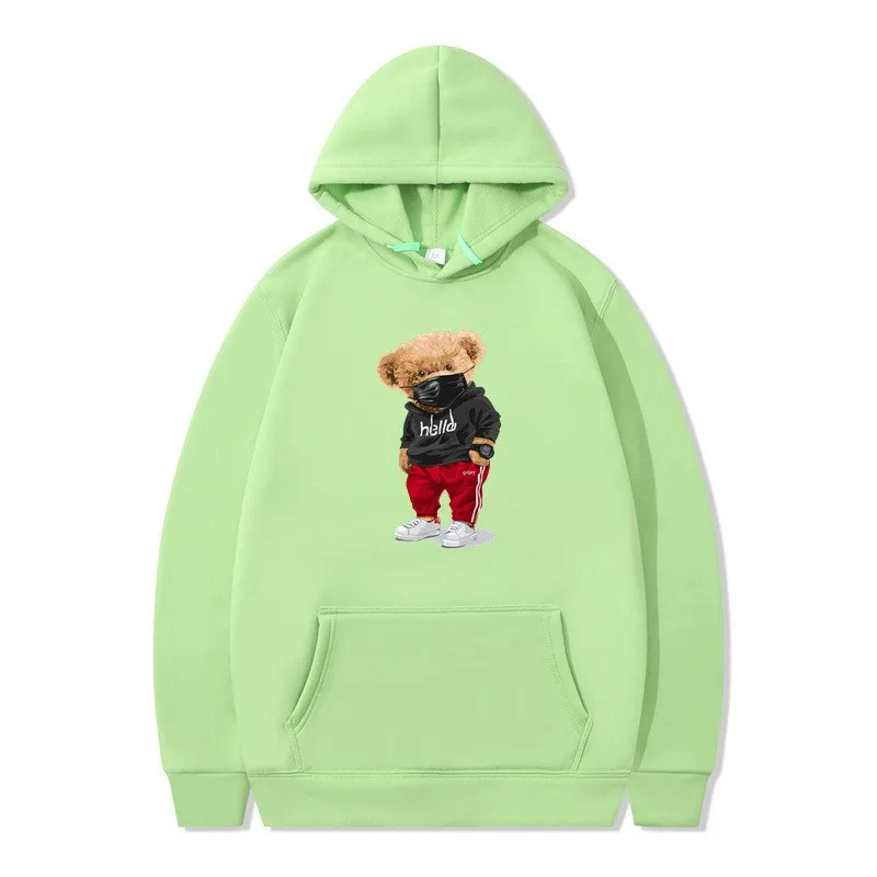 

2024 New Fashion Hoodie Hello Mask Bear Printed Men's Hoodie Sportswear with Wool Men's and Women's Autumn/Winter Casual Hoodie