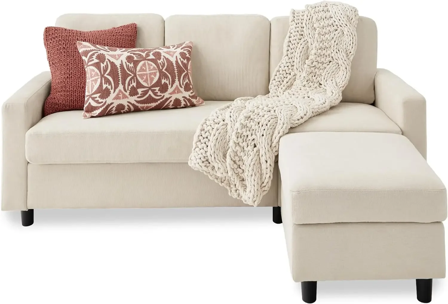 Upholstered Sectional Sofa for Home, Apartment, Dorm, Bonus Room, Compact Spaces w/Chaise Lounge