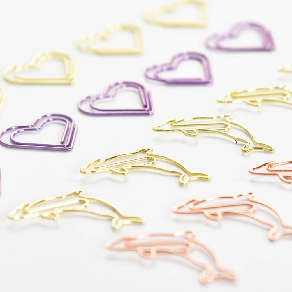 20Pcs Rose Gold Metal Dolphin Paper Clips Creative Note Clips Bookmark Clip Office Document Photo Organizer Metal Paper Clip