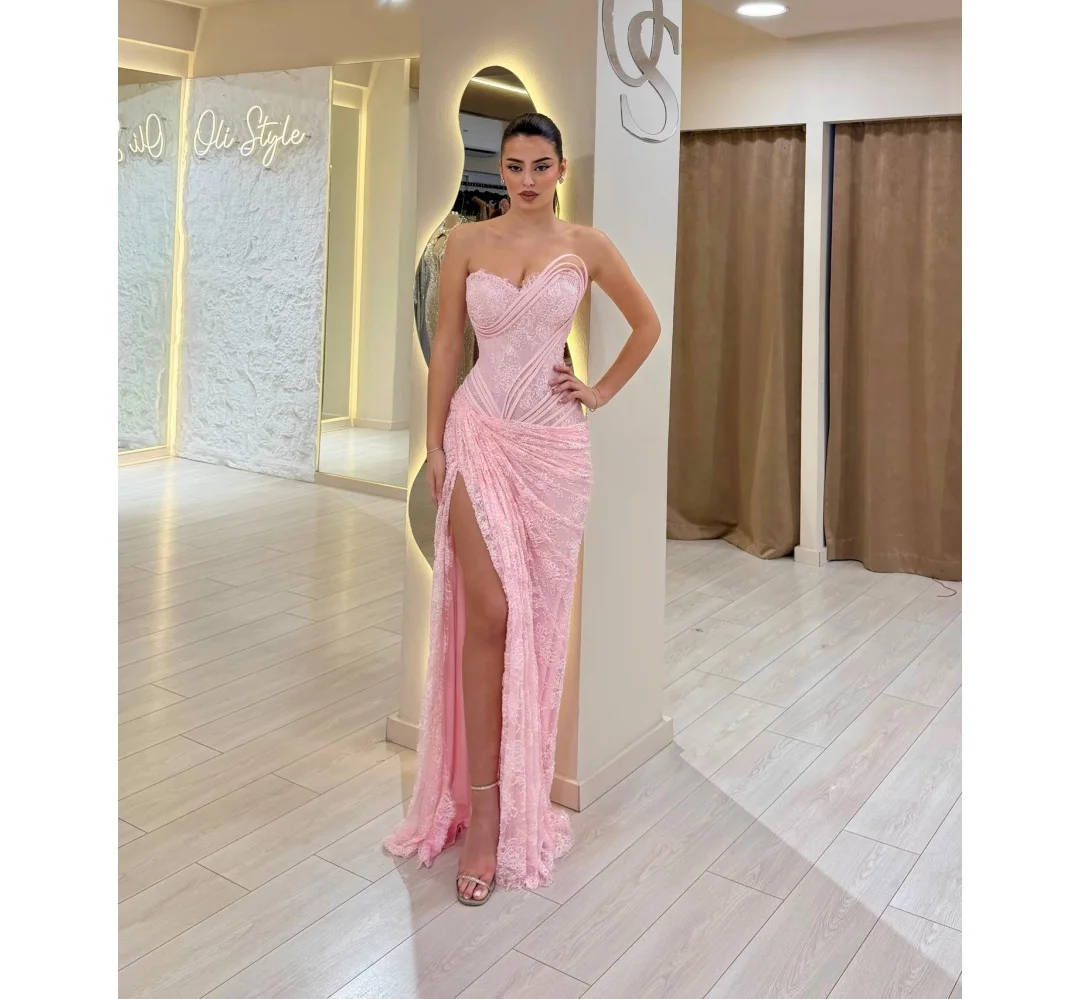 

Customized Pink Women's Ball Gown Elegant Woman Evening Dress for Elegant Party Dresses Side Slit Sleeveless Luxurious Dresses