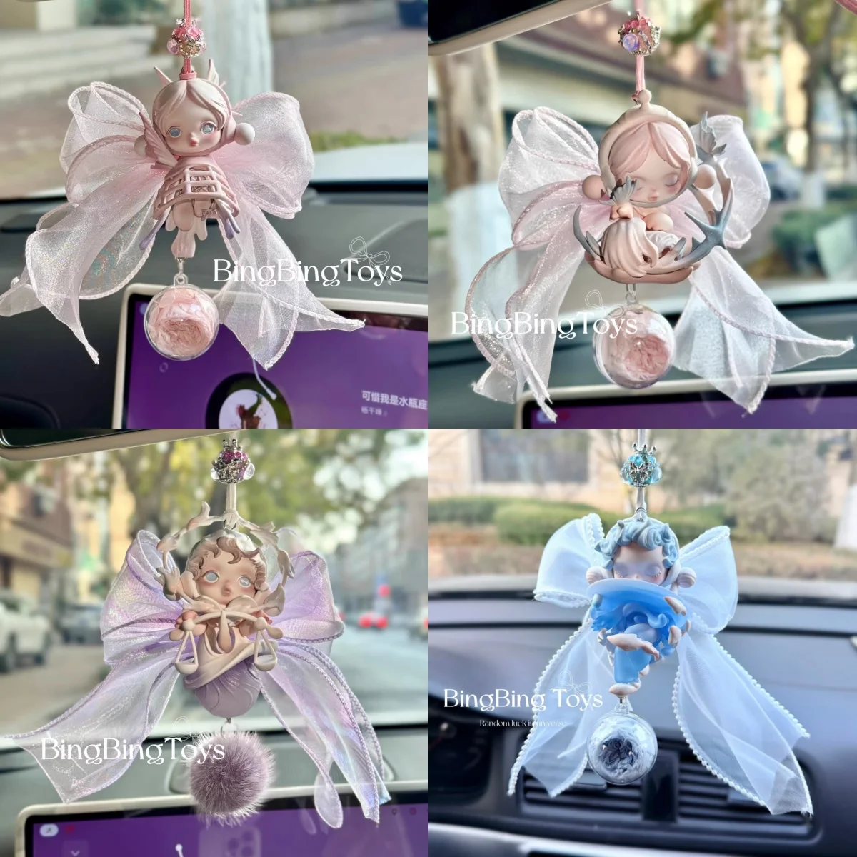 

Genuine Skullpanda The Door Of Advancement And Retreat Car Rearview Mirror Hanger Pink Bow Preserved Rose Charm Girls Gift