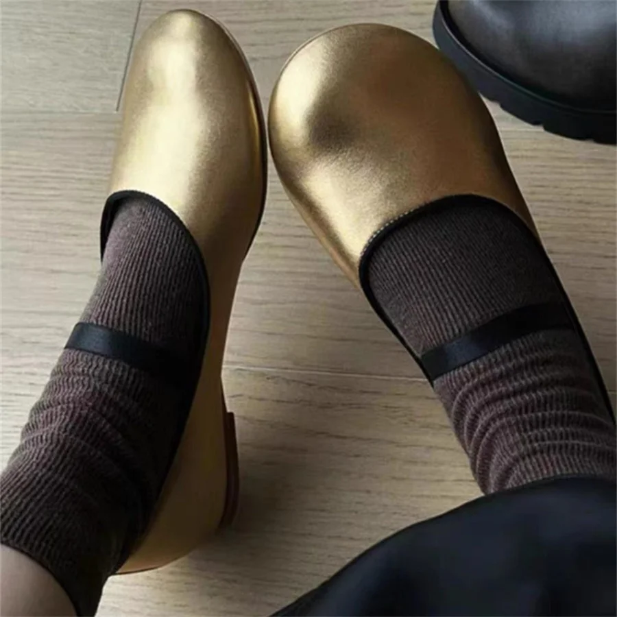 

Gold Women Ballet Flats Round Toe Dance Shoes Ladies Lazy Walking Loafers 2024 New Flat Espadrilles Leather Mary Jane