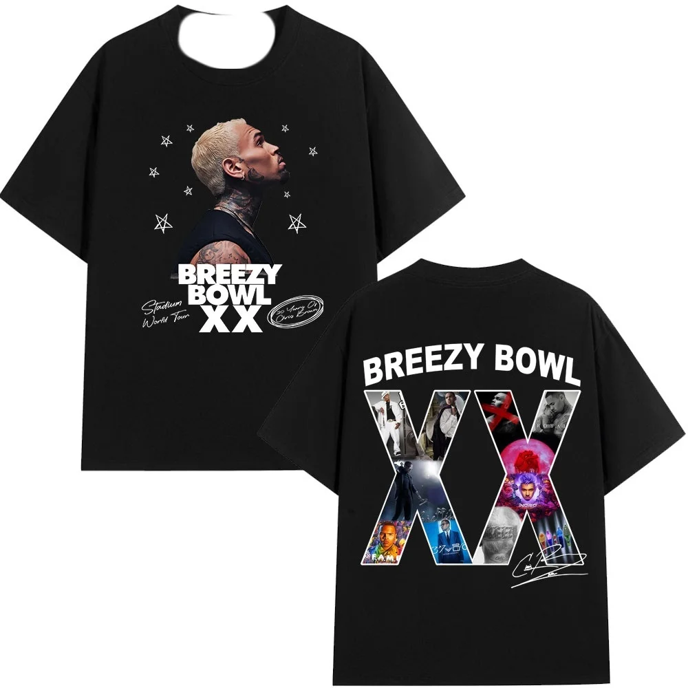 

Rapper Chris Brown Breezy Bowl XX Tour 2025 T-shirt Men Women Hip Hop Fashion Pop Music T Shirts Casual Cotton Vintage T-shirts