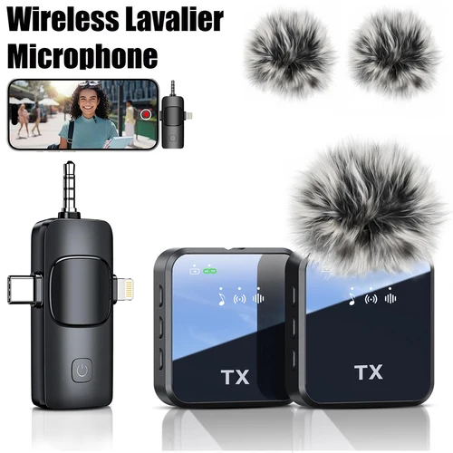 Micrófonos Lavalier inalámbricos 3 en 1, receptor de Audio/tipo c/IOS, reducción de ruido para grabación de vídeo, micrófono con Clip para transmisión en vivo