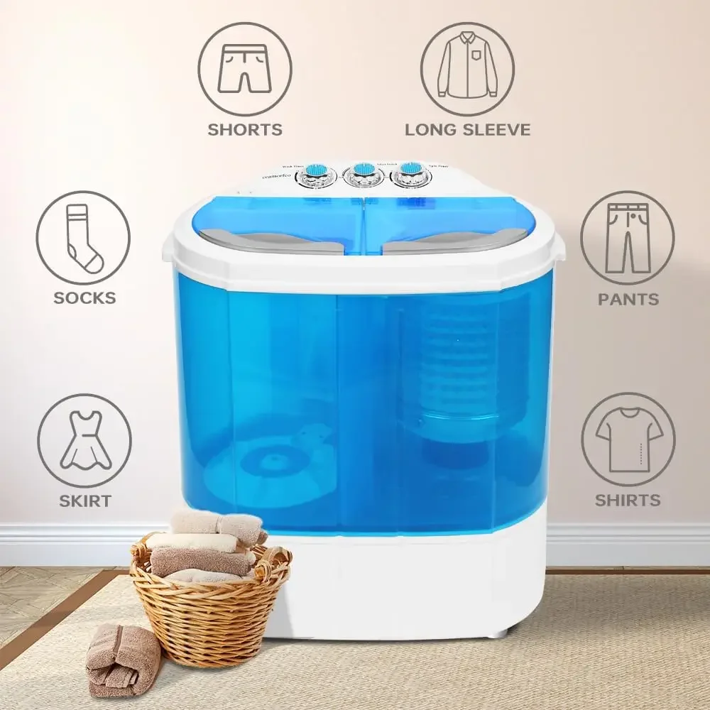 Washer Mini Washing Machine 13lbs Twin Tub Portable Clothes Washing Machines for Laundry, Dorms, College, RV, Camping