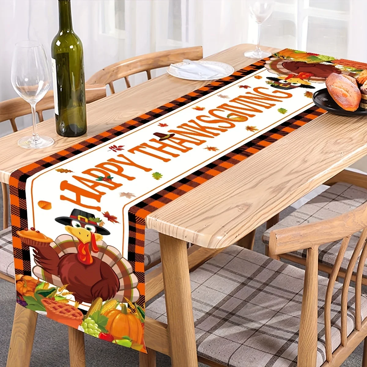 Thanksgiving Pumpkin Maple Leaf Turkey Linen Table Runners Home Decor Reusable Dining Table Runners Thanksgiving Decorations