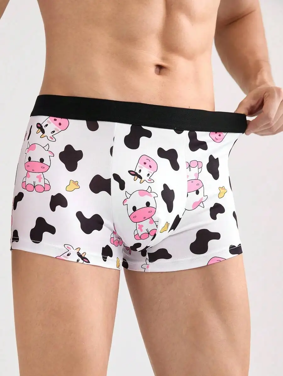 

Mens Cow Print Boxer Briefs With Black Waistband