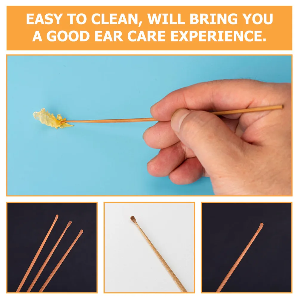 Nettoyeur d'oreilles en bambou robuste avec manche antidérapant, élimination efficace des dépôts, soin hygiénique des oreilles, outils essentiels pour l'élimination du cérumen.