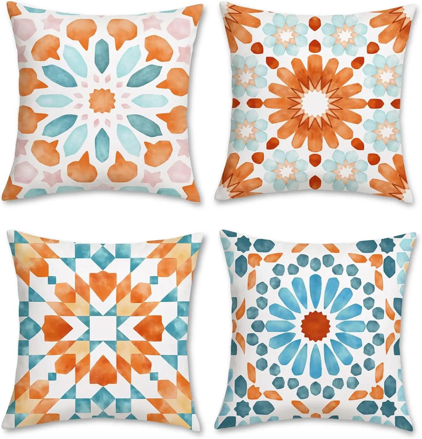 Mandala Pillow Covers – Boho Autumn Art 4-Pack Cushion Covers for Sofa, Couch, Bedroom, Outdoor Décor