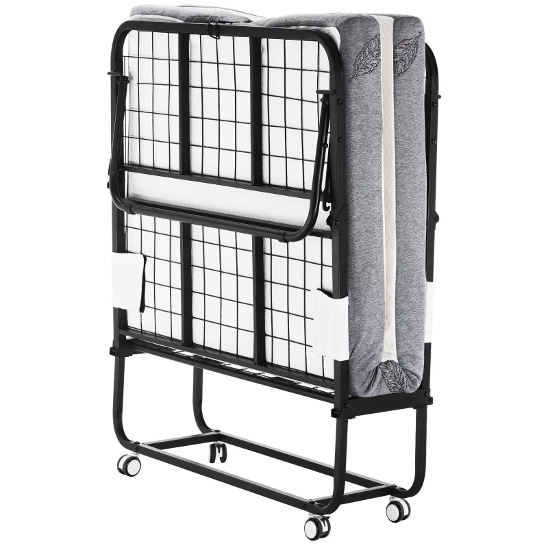 Sturdy steel frame simple folding bed 38 X 75 double size with memory foam mattress, foldable