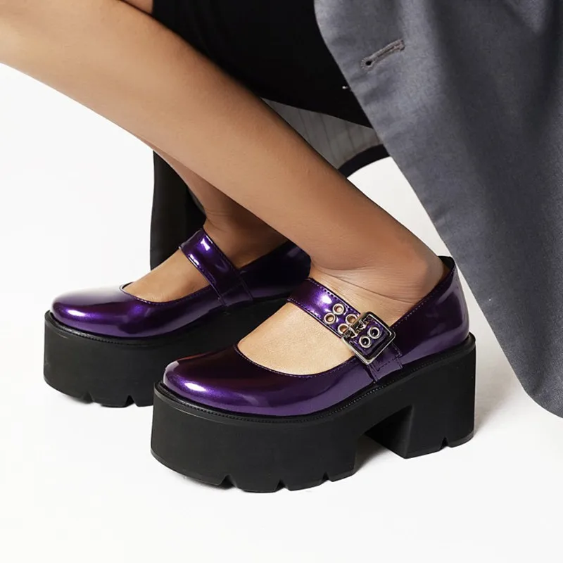 Neue Damen-Mary-Jane-Schuhe mit runder Spitze, Leder, dicke Sohle, Plattform, hoher Absatz, rutschfest, bequem, Retro-Mode für Büro, Freizeit
