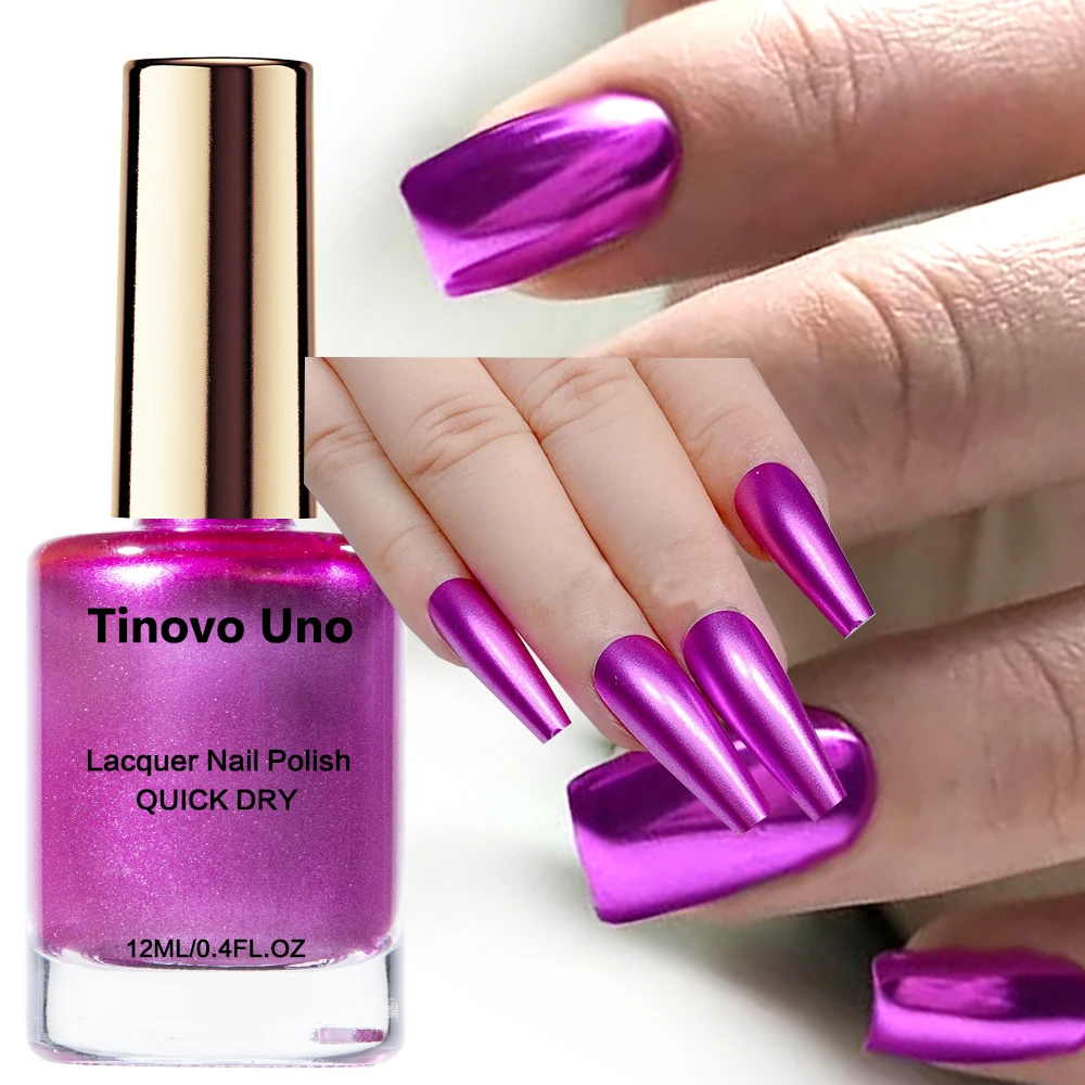 Tinovo Uno Metallic Nail Polish Mirror Effect Air Dry Nail Polish Regular Nail Lacquer Finish Hardener for Manicure Salon Supply