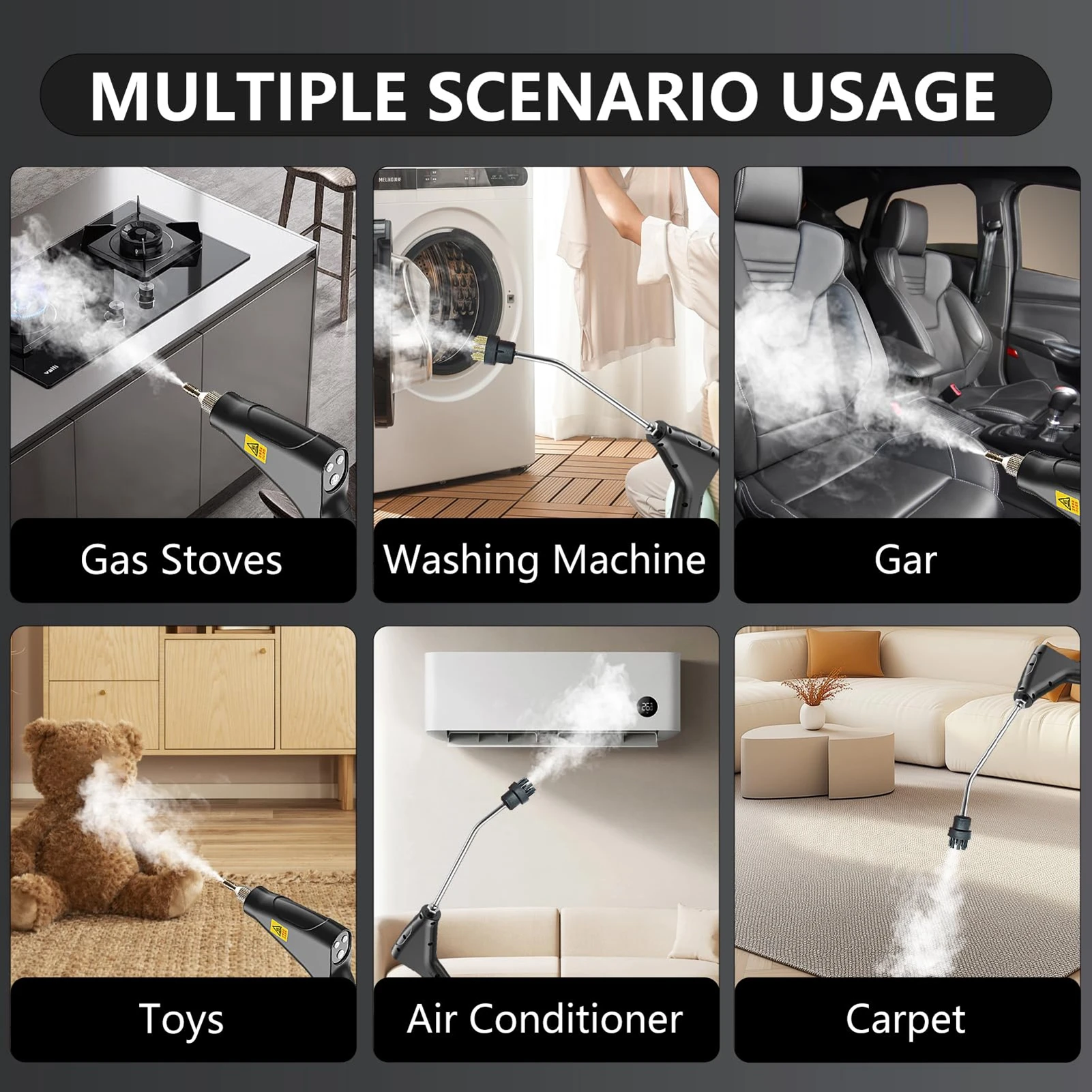 เครื่องอบไอน้ําแบบใช้มือถือ 50-210 มล./นาทีอเนกประสงค์แบบพกพาอุณหภูมิสูงแรงดันสําหรับเฟอร์นิเจอร์ภายในบ้านเสื้อผ้าโซฟา