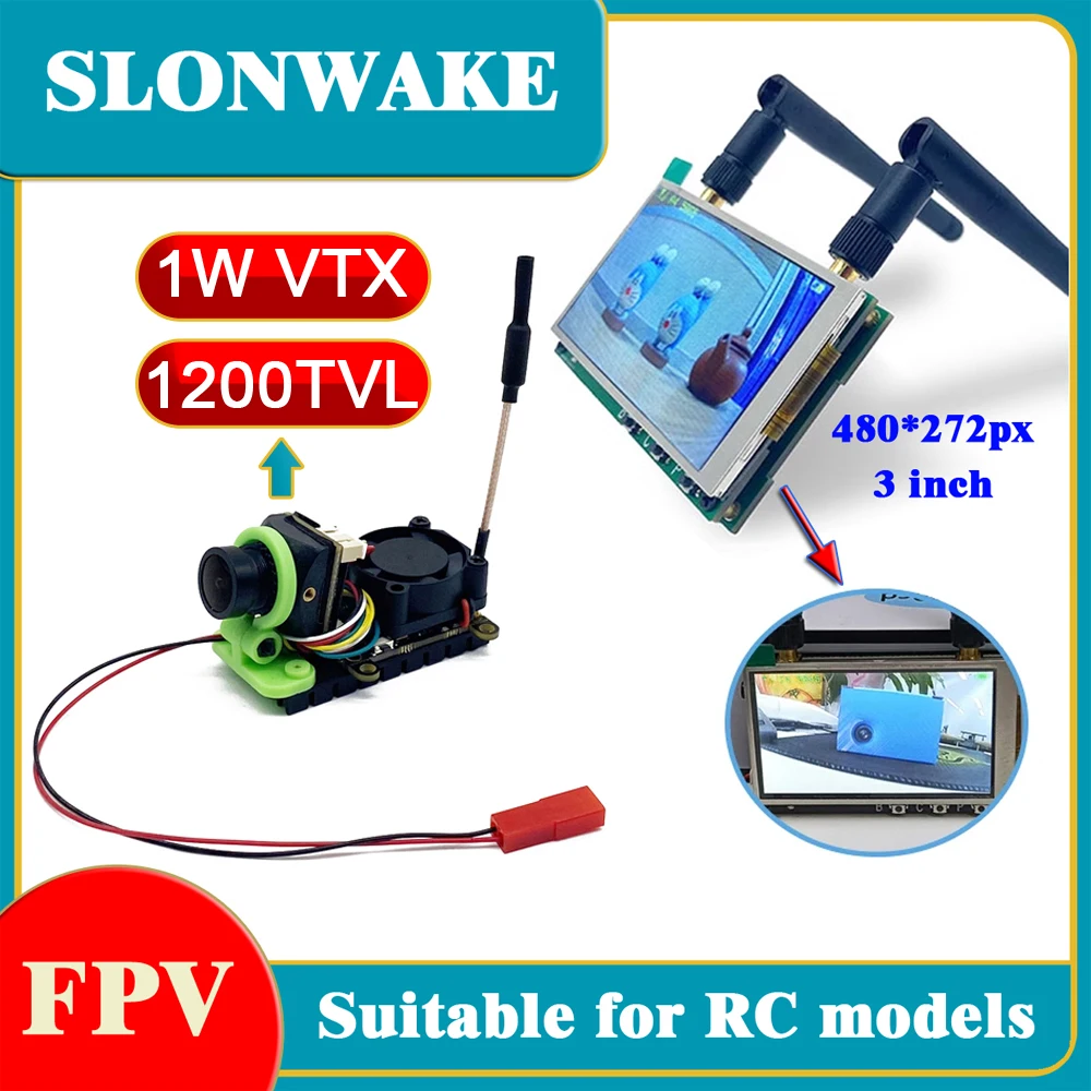 

SLONWAKE 5.8G 48CH 1000mW adjustable VTX Transmitter and 2.1mm CMOS 1200TVL Camera with 3 inch fpv IPS Monitor 480*272px for RC