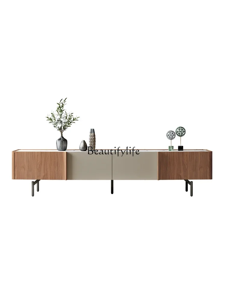 Modern simple TV cabinet Italian minimalist Nordic storage rock slab retro high-footed floor cabinet