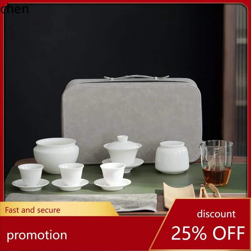 

H1 white porcelain tea art training tea set - master teaching kit - portable travel - minimalist ware with storage bag