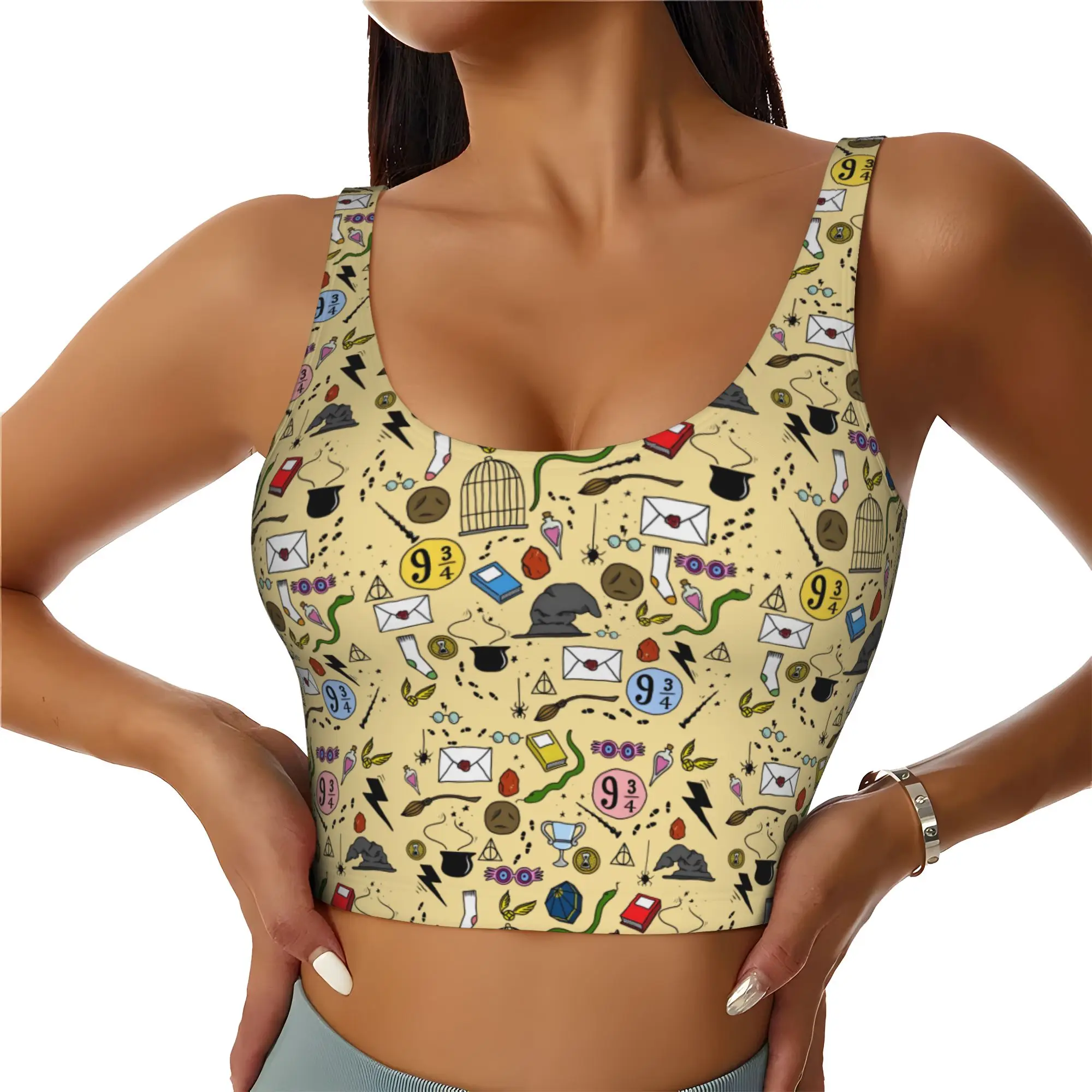 Custom High Impact H-Harryed Cartoon Sports Bra Women Magic School Gym Workout Yoga Crop Top