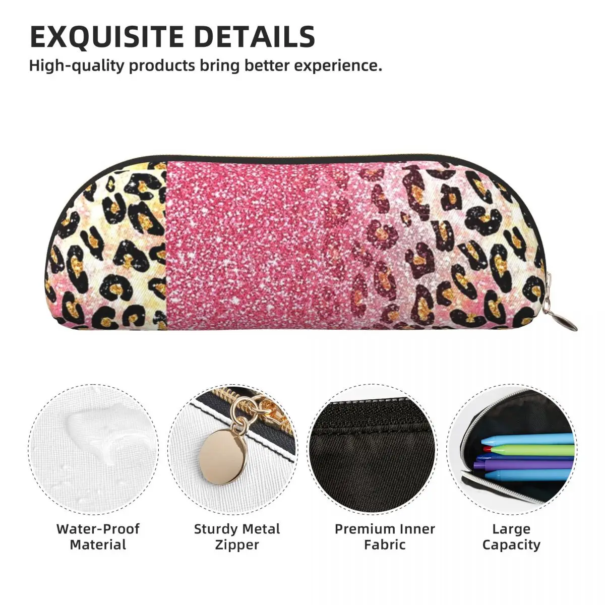 Пузырьковая резинка Розовый Искусственный блеск Леопардовый пенал с животным принтом Пенал Большая коробка для хранения ручек Сумка-карандаш для школьников
