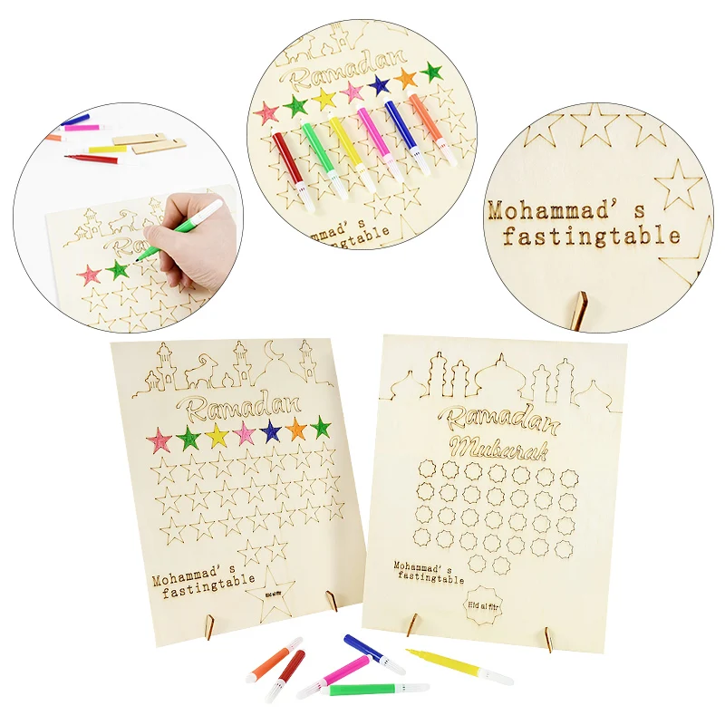 

DIY Unpainted Wooden Calendar Countdown Graffit Ramadan Decoration Home Islamic Muslim Party Ramadan Mubarak Eid Al Adha Gifts