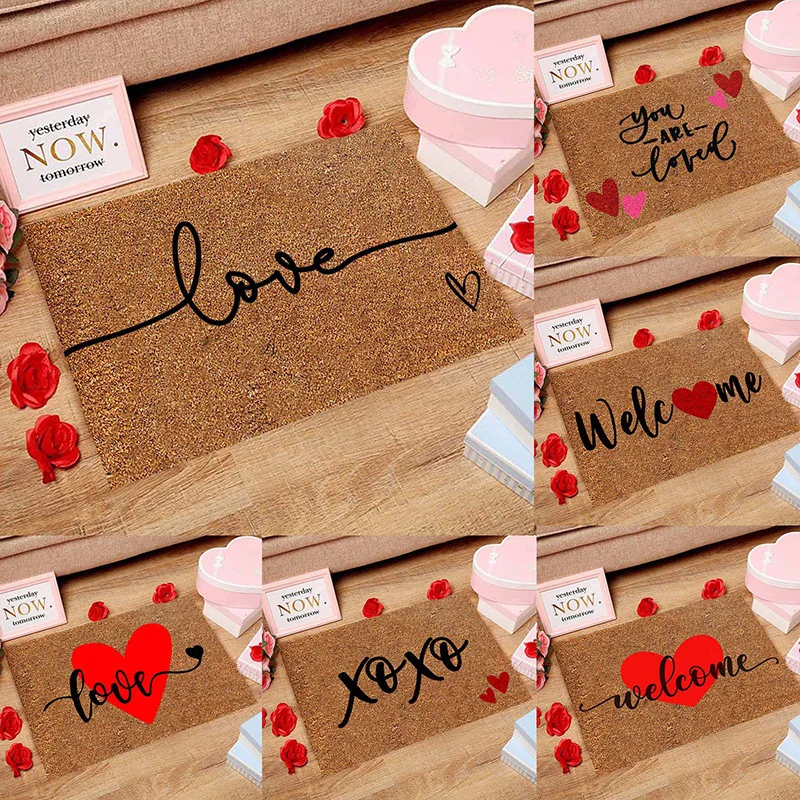 VIKAMA American Valentine\'s Day Series Crystal Velvet Carpet Love Door Mat Festive Holiday Home Decoration Mat Gift Wedding Mat