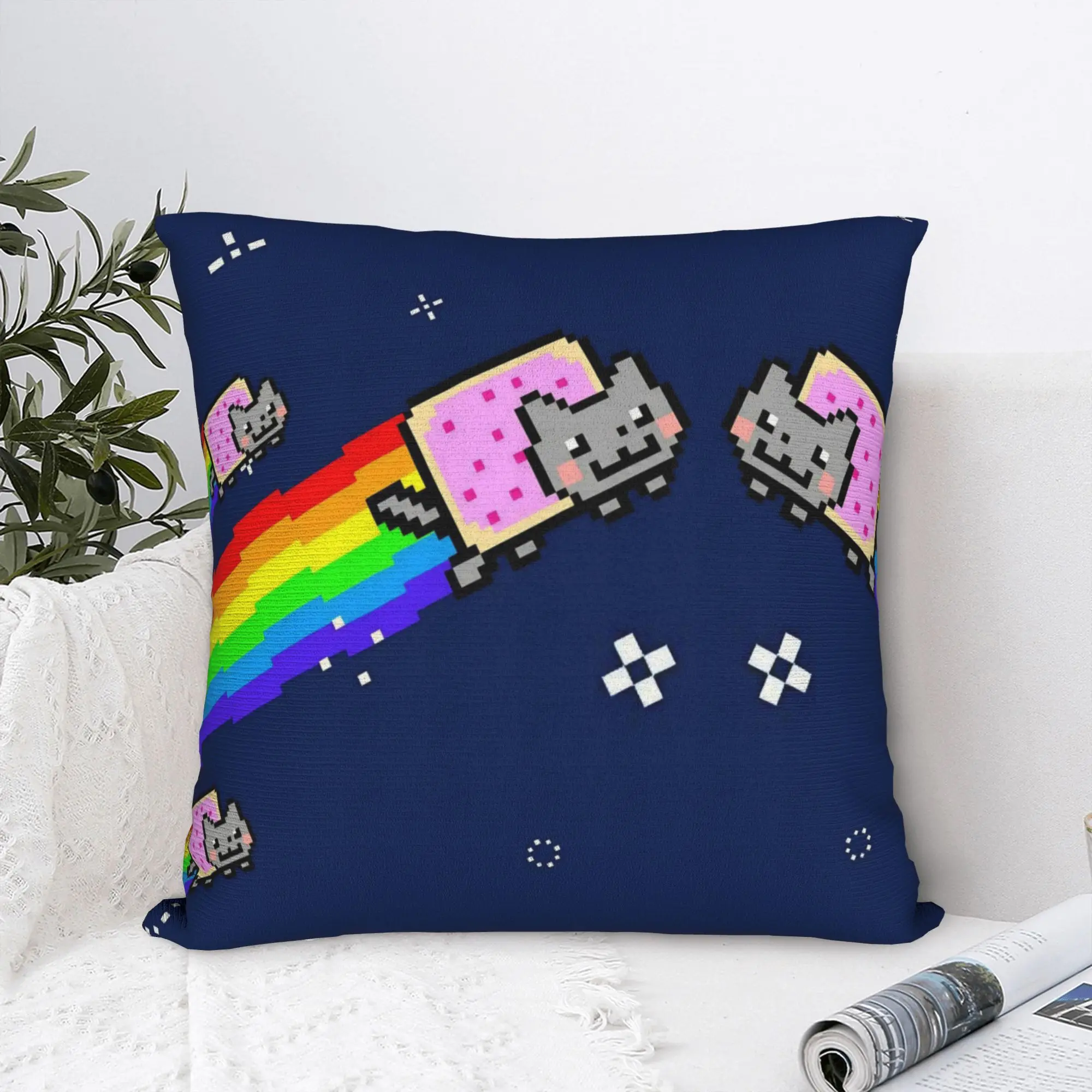Printing Nyan-Cats Rainbow Funny Game Pillowcase Polyester Cushion Cover Decorations Internet Meme Pillow Case Cover Home Square