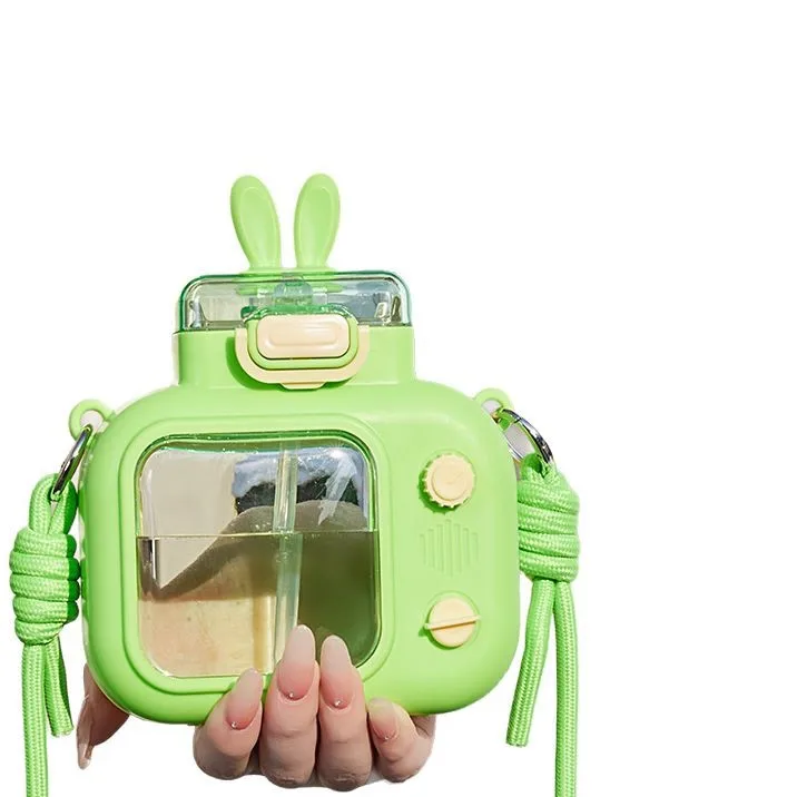 

High value creative TV straw cup cartoon rabbit outdoor oblique strap gift children's plastic water cup