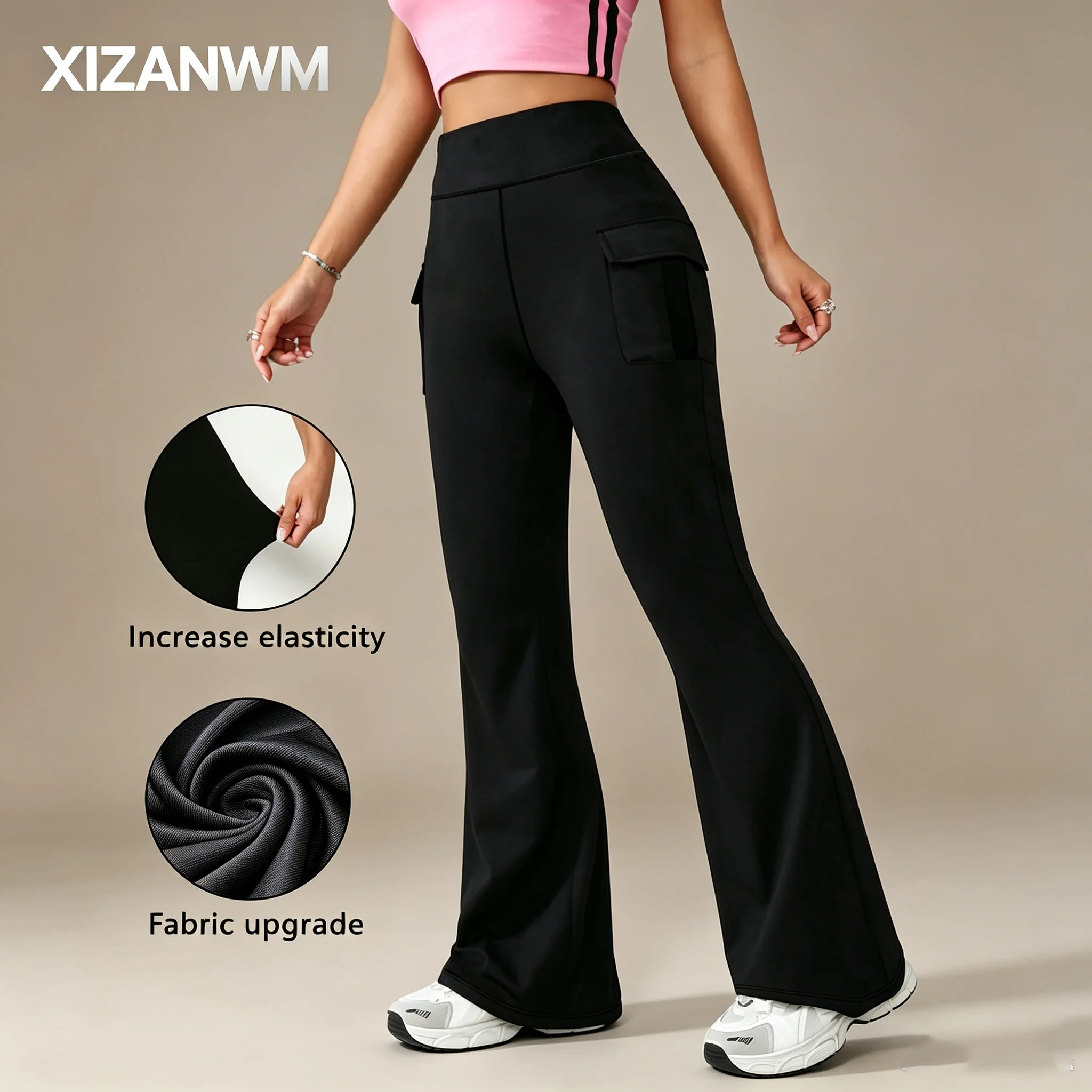 New Women's Flare Yoga Leggings High Waist Hip Lifting Pants with Pockets Fitness Workout Solid Color Soft Slim Fit Leggings