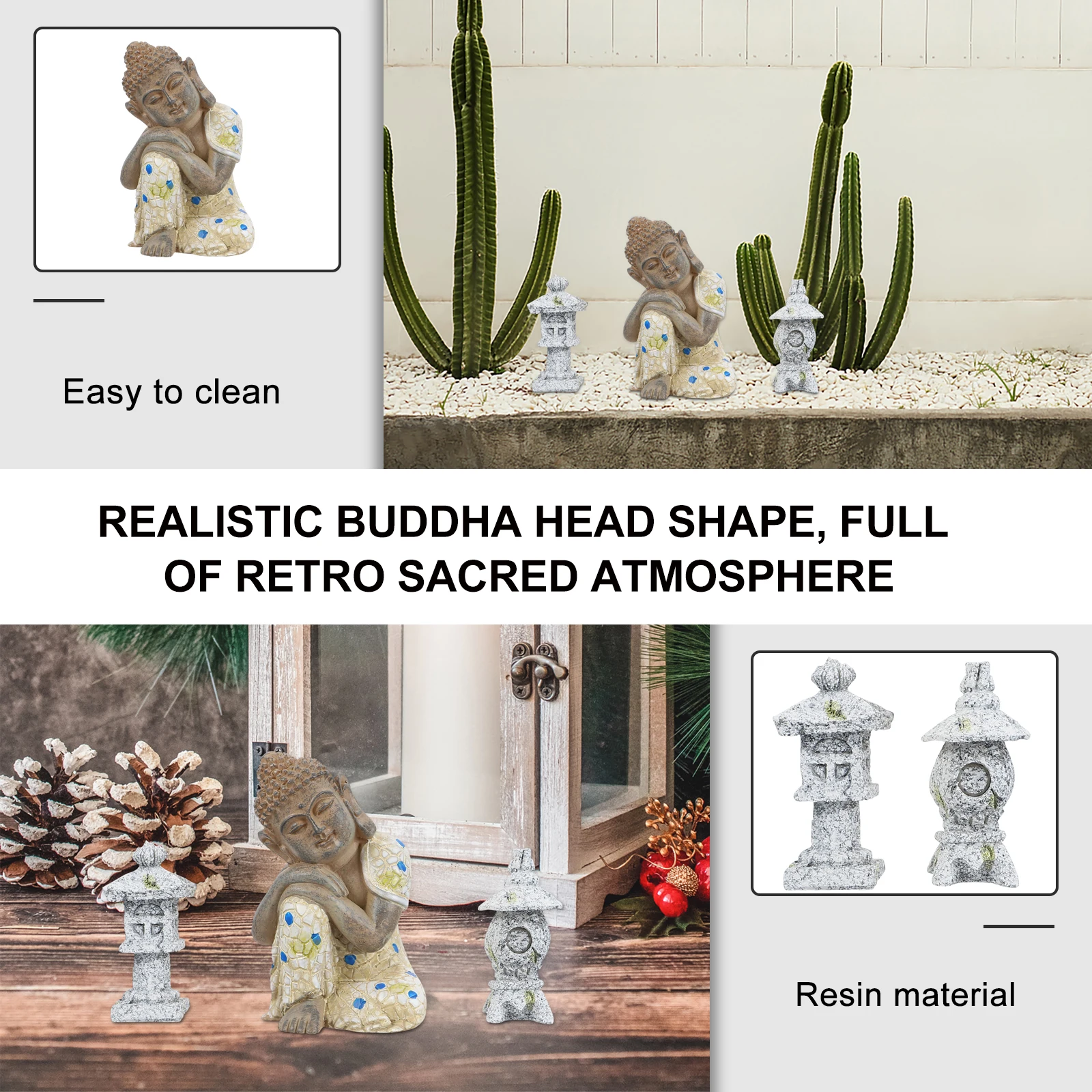 

Buddha Statue Zen Garden Decor Ornaments Courtyard Decorative Crafts Resin Material Rust Proof Bright Retro Color Relaxation