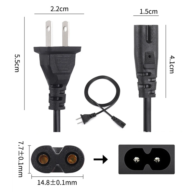 EU Power Cable 2pin IEC320 C7 US Power Extension Cord For Dell Laptop Charger Canon Printer Radio Speaker PS4 XBOX LG Sony