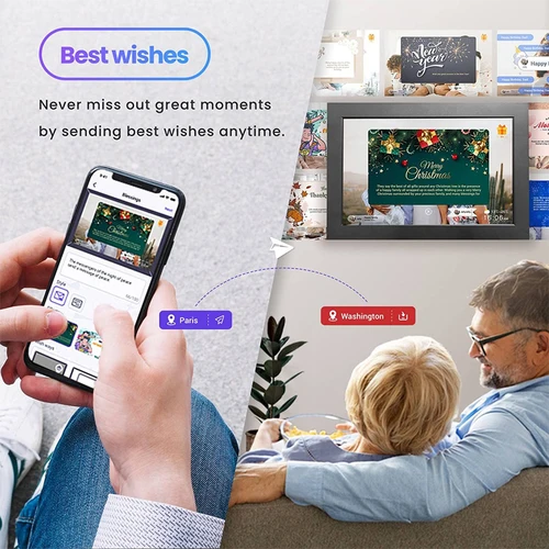 Imagen 2 del producto Marco de fotos Digital, marco de fotos WiFi de 10,1 pulgadas, 32G, 1280x800, pantalla táctil HD IPS, rotación automática, foto, regalo de Navidad decorativo