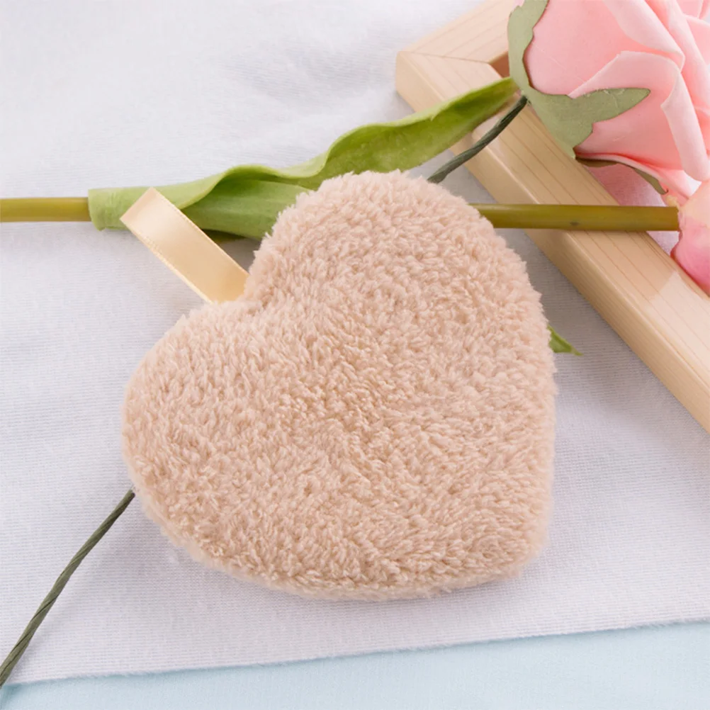 3pcs Heart Shape Makeup Removal Pads Soft Reusable Cleaning Facial Powder Puff Supplies For Women Pink