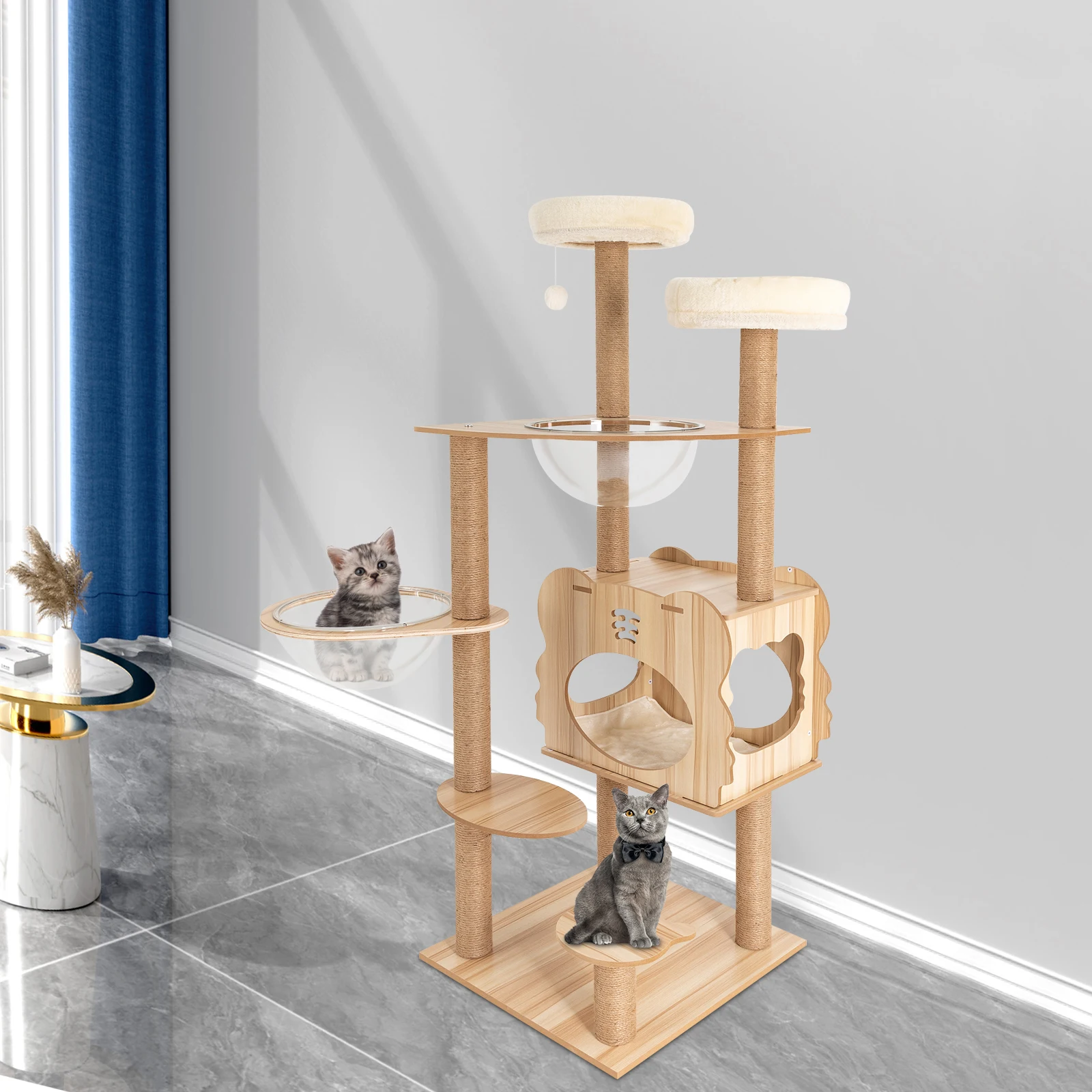 Multilayer Cats Tower Cat Tree Cat Scratching Board Scratching Posts Climbing Frame Suit for 15kg