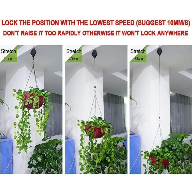 Easy Reach Plant Pulley Set Retractable adjustable hanging planter  hook potted  pendant for Garden Baskets Pots Birds Feeder