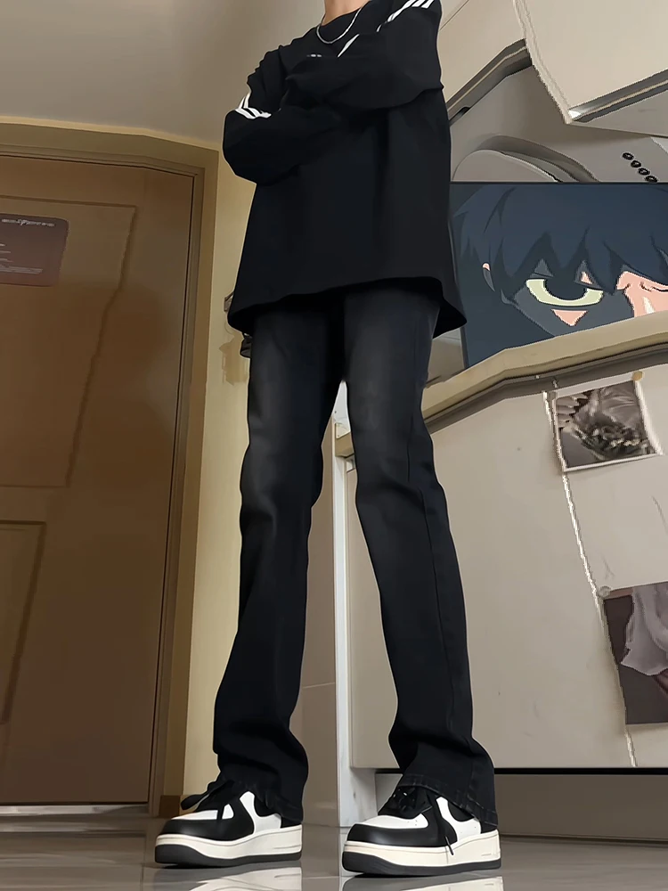 

Waed adient Bla ey Men's Jeans mid Waist Long Trousers American Sle Vibe High Waist Flared Pants Youth Faion