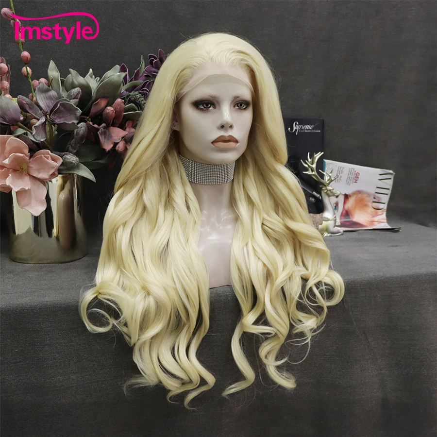 Wig Pirang Imstyle 613 Wig Depan Renda Sintetis Panjang Wig Harian Bergelombang Alami Serat Tahan Panas untuk Wig Cosplay Wanita