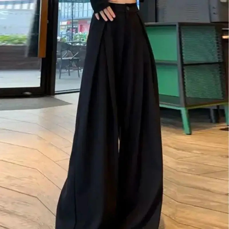 Pant Women Wide Leg Long Trousers High Waist Straight  Pleated Pants Casual Loose Full Length Y2k Streetwear Elegant Solid Work