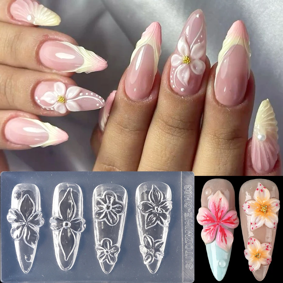 3D Blumen-Nagel-Silikonform Blumen-Nagelkunst-Form Skulptur- und Schnitzform Vorlage Schablone für Acryl-UV-Gel Nagel-Dekorationen