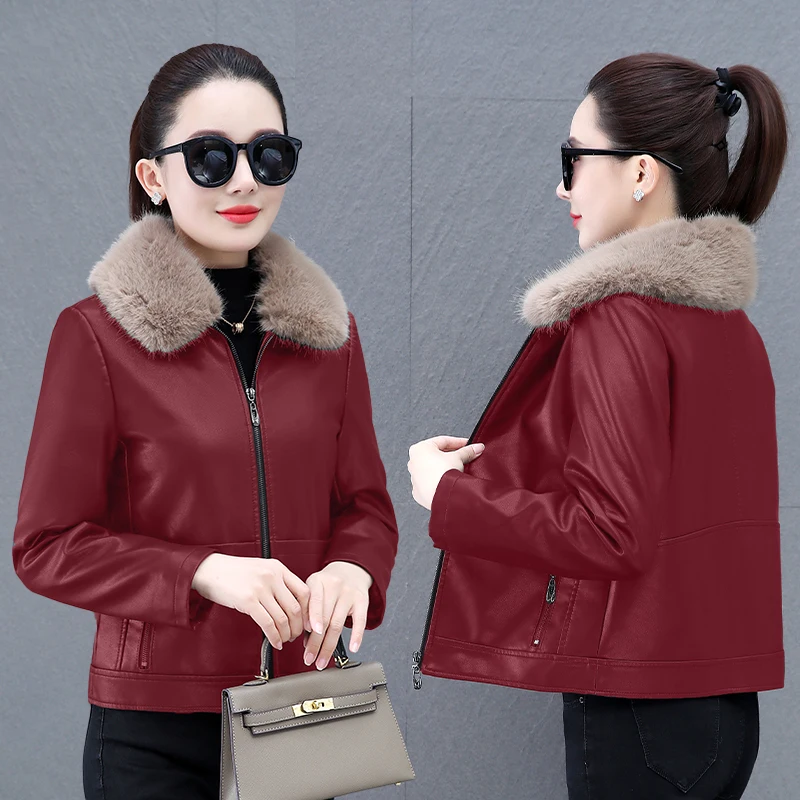 Jaet in pelle elastica senza wa di fascia alta foderata in Fce da donna Inverno Nuovo Sle Jaet dimagrante Faionable di piccole dimensioni