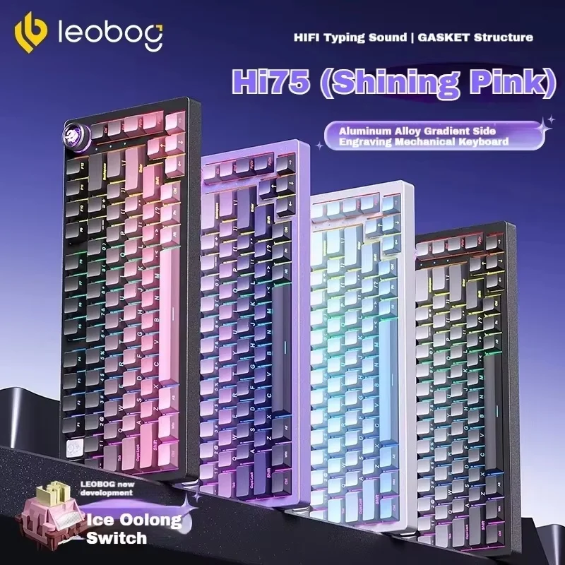 LEOBOG HI75 Mechanical Keyboard Aluminum Alloy Hot Swap Wired RGB Gamer Gasket Gaming Keyboard With Knob Customized Accessories