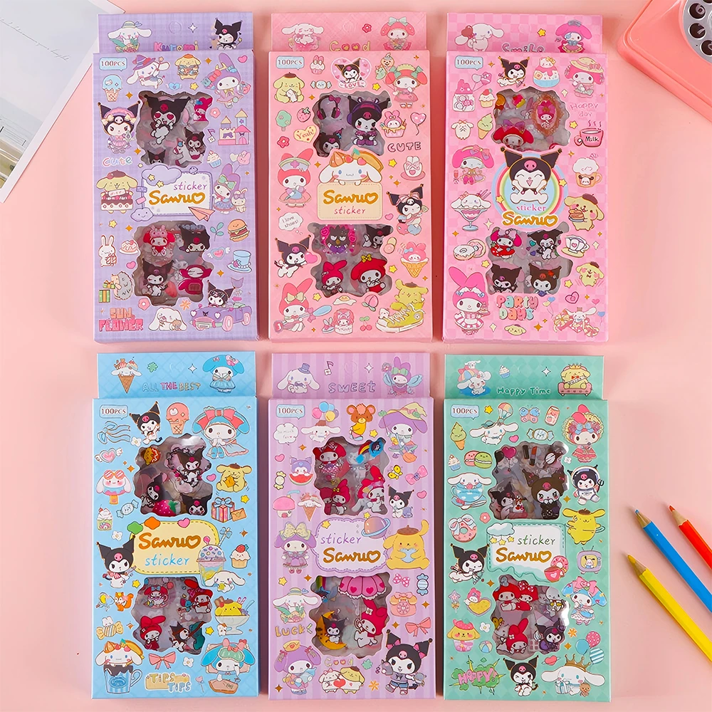 

100pcs Anime Sanrio Kuromi My Melody Pochacco Cartoon Stickers Kid DIY Aesthetic Waterproof Notebook Sticker Cute Decal Toy Gift
