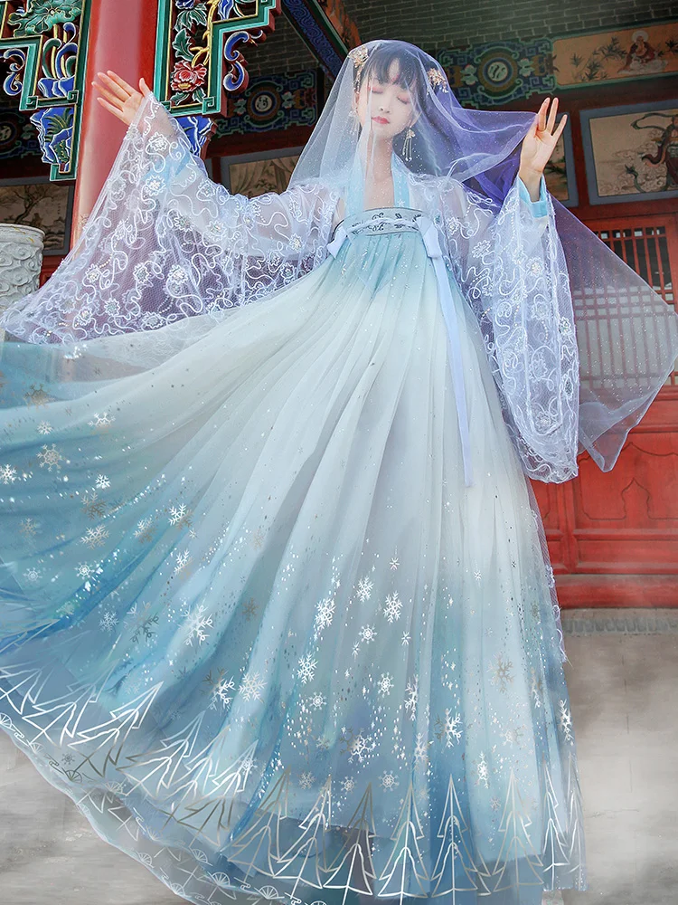 Lantejoulas gradiente cintilante hanfu vestido tradicional antigo vestido chinês dinastia han princesa dança folclórica roupa de festival de fadas