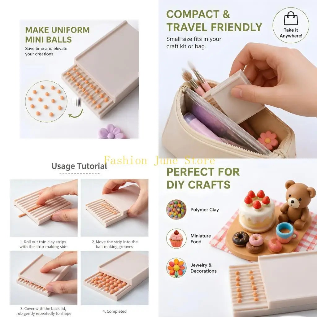 N5KA Compact Clay Shaping Tool for Miniature Craft Projects, Plastic Ball Roller with Sliding Top and Grooved Channels for Small