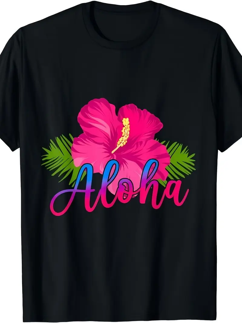 Men's And Women's Hawaiian Aloha Shirt T-Shirt Tropical Print Short Sleeve Tee With Hawaiian Islands Hibiscus Flower Design