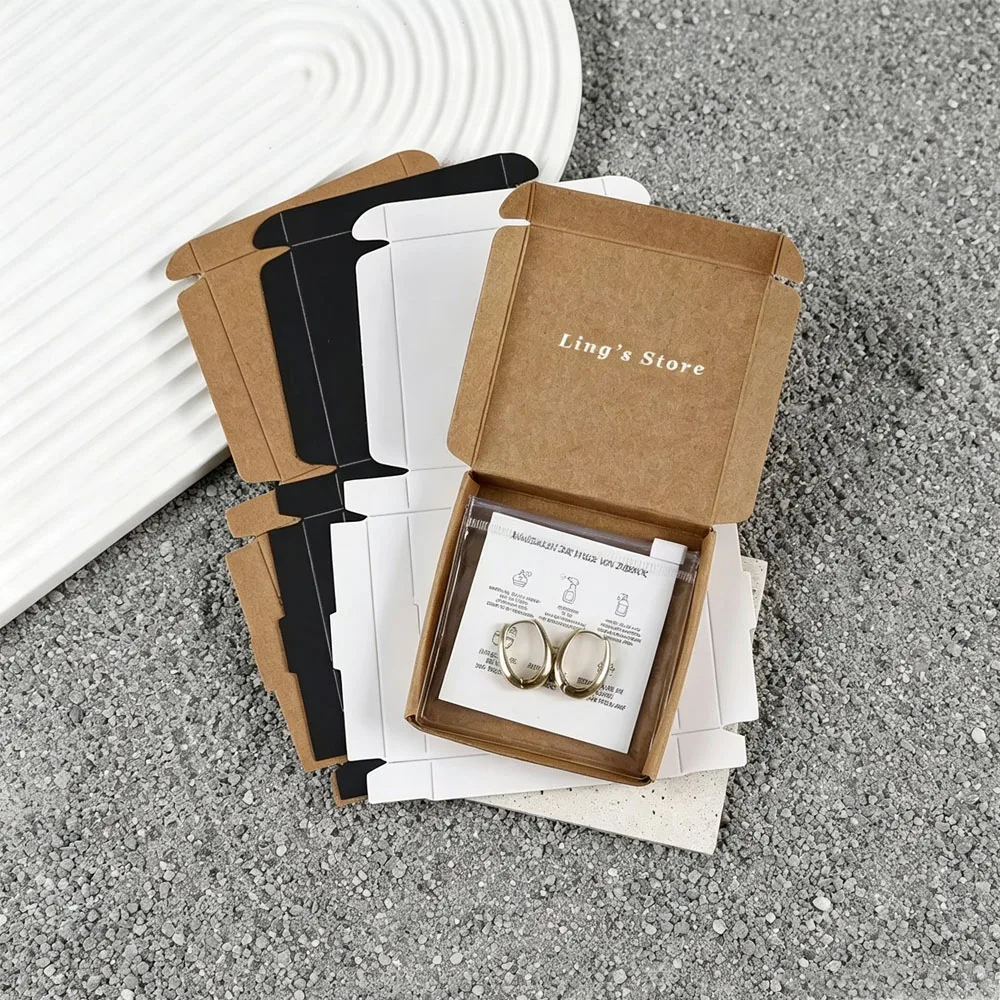 

50/100/200Pcs Custom Logo Jewelry Light Kraft Paper Aircraft Gift Box Handmade Soap DIY Packaging Rings Wedding Party Organizer